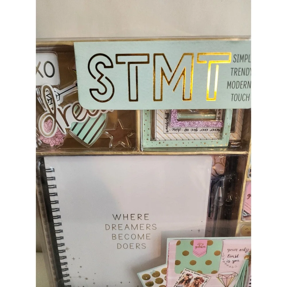 STMT DIY Journaling Set Memory Journal Kit Gold Mint Pink Where Dreamers Doers